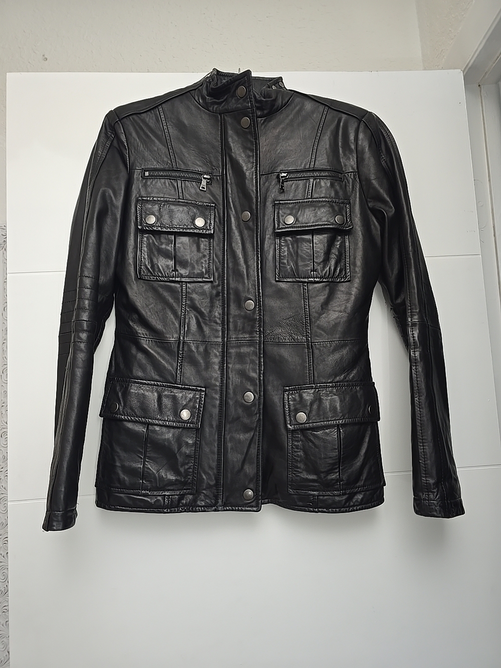Knoles & Carter Leather Military Moto Jacket Black Size Medium Thermal